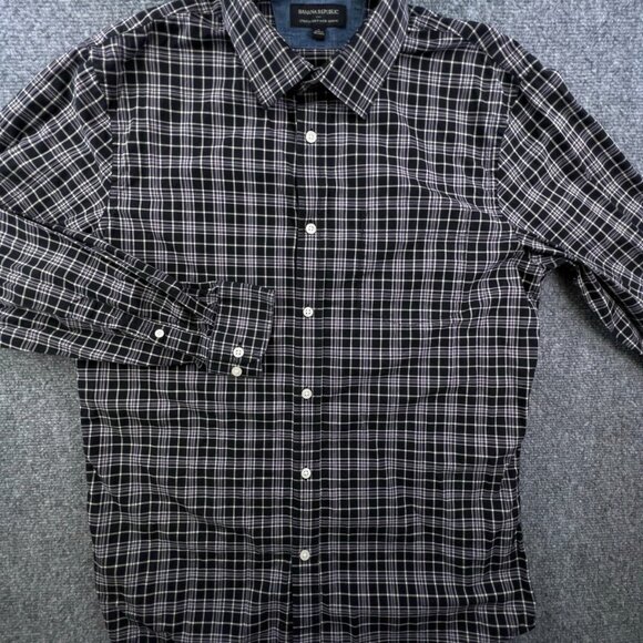 Banana Republic Button Up Shirt Men Large Purple Black Check Stretch Slim - Picture 2 of 9